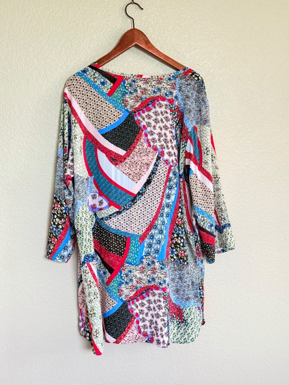 Josie Natori Boho Patchwork Flowy Resortwear V-Neck Kimono Tunic Sz XL - Picture 3 of 17